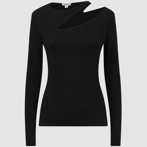 Reiss Black Long Sleeve Asymmetric Cutout Top - Large